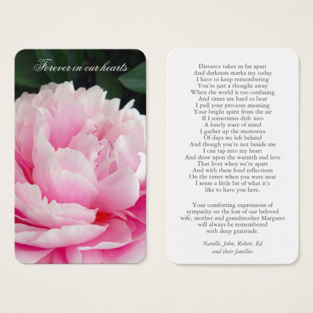 Cartes de prière | Beautiful Pink Peony (Devant & derrière)