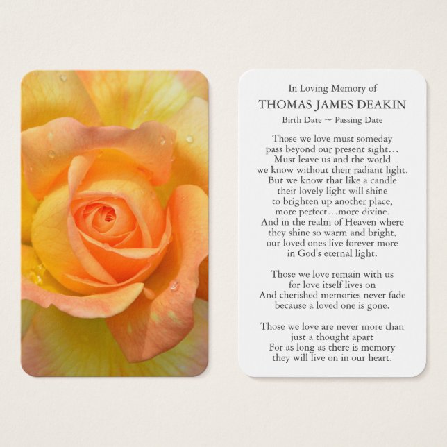 Cartes de prière | Belle Rose Jaune (Devant & derrière)