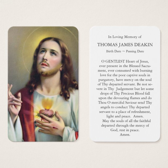 Cartes de prière | Coeur Sacré De Jésus (Devant & derrière)