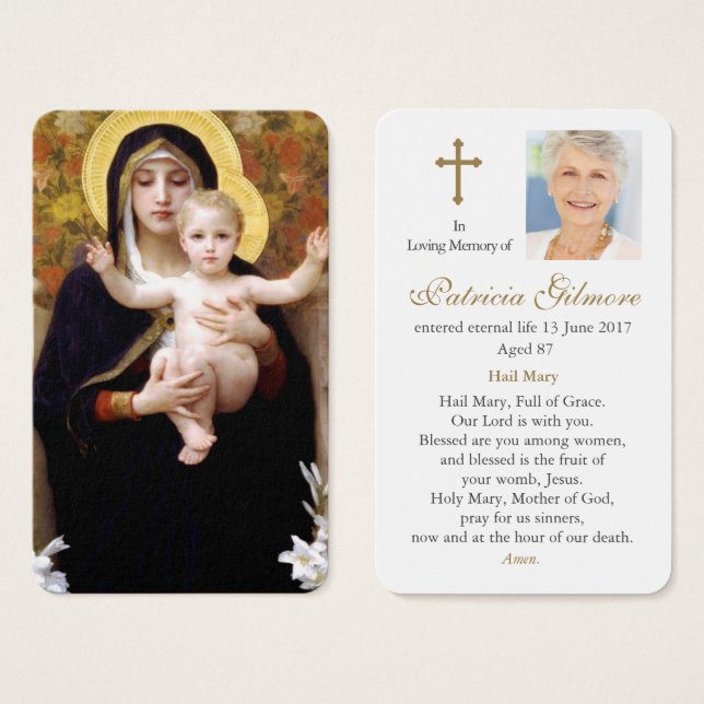 Cartes de prière | Madonna des Lilies (Devant & derrière)