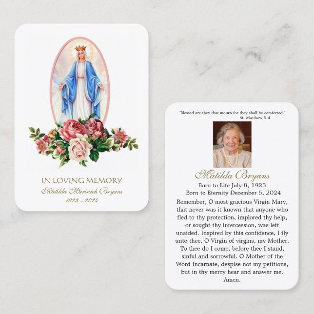 CARTES DE PRIÈRE MATILDA FUNERAL (Devant / Derrière)