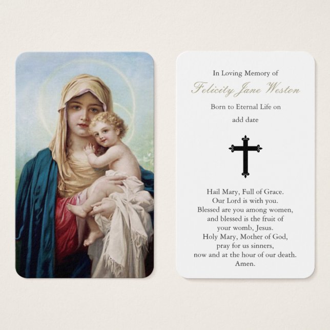Cartes de prière | Mère Marie & Bébé Jésus (Devant & derrière)
