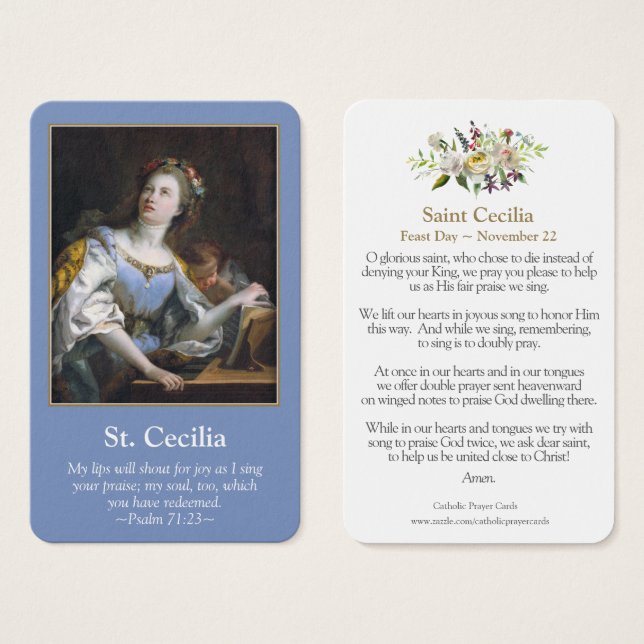 Cartes de prière | Saint Cecilia 1 (Devant & derrière)
