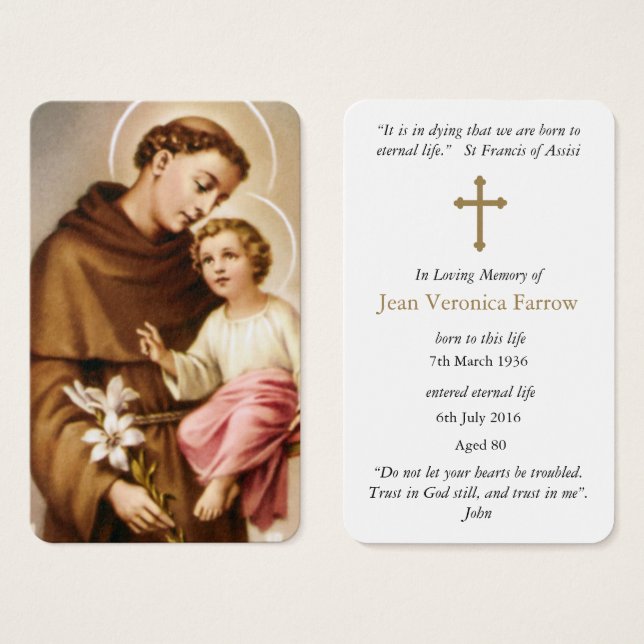 Cartes de prière | St Anthony 3 (Devant & derrière)