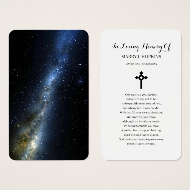 Cartes de prières commémoratives pour les funérail (Devant & derrière)