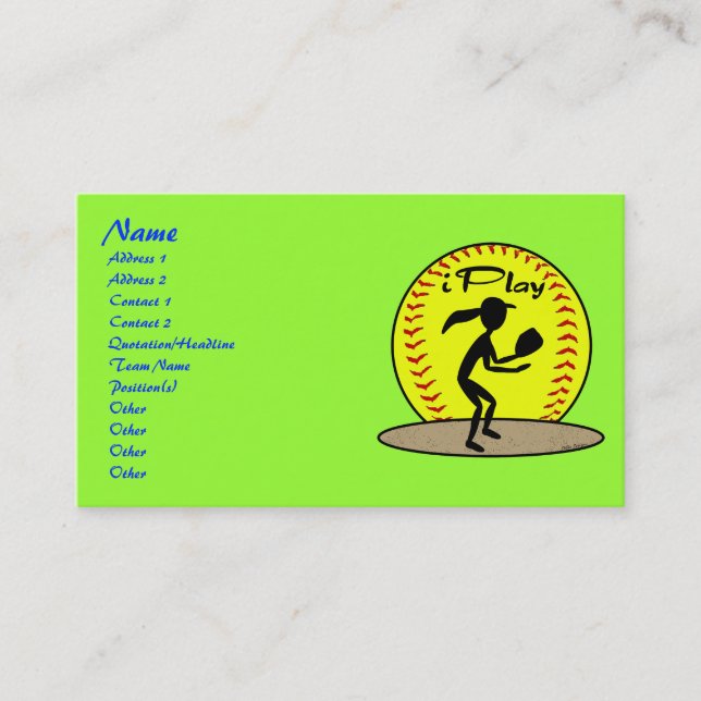 Cartes de profil du base-ball de Fastpitch (Devant)
