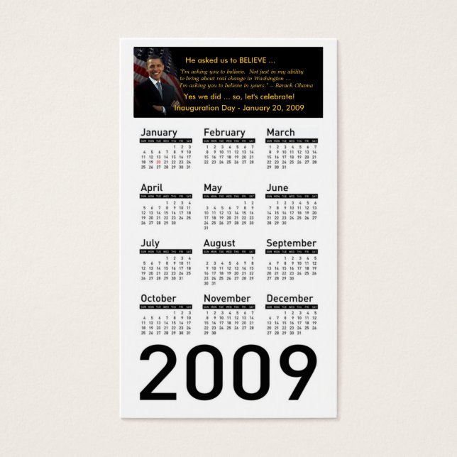 Cartes de profil du calendrier de l'inauguration O (Devant)