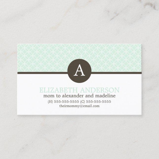 Cartes de profil Monogramme Motif Mint Green Circl (Devant)