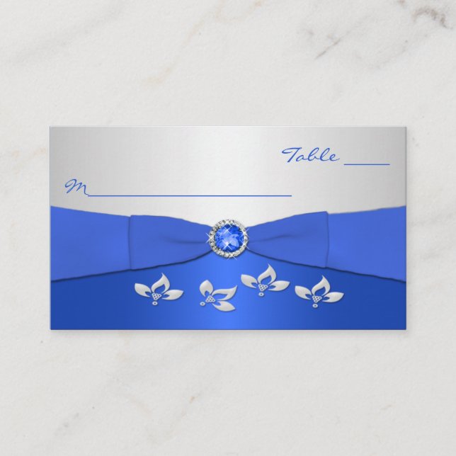 Cartes de puces florales bleues et argentées (Devant)