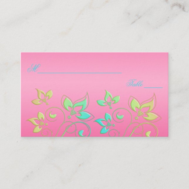 Cartes de puces florales roses, vertes et bleues (Devant)