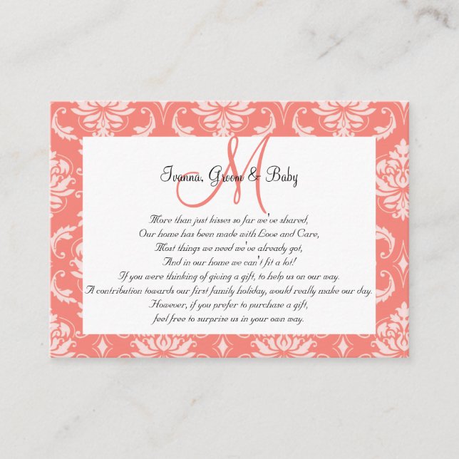 Cartes de puits Coral Rose Mariage damassé (Devant)