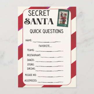Cartes de questionnaire Secret Père Noël