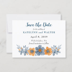 Cartes de rappel de date de mariage avec fleurs bl