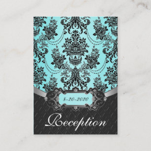 Cartes de réception Blue Black Mariage damassé