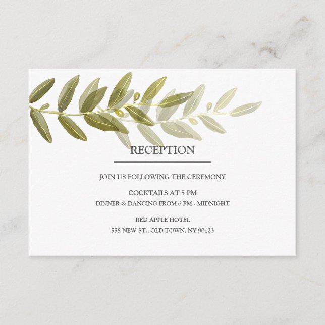 Cartes de réception de mariage à feuille d'olive v (Devant)
