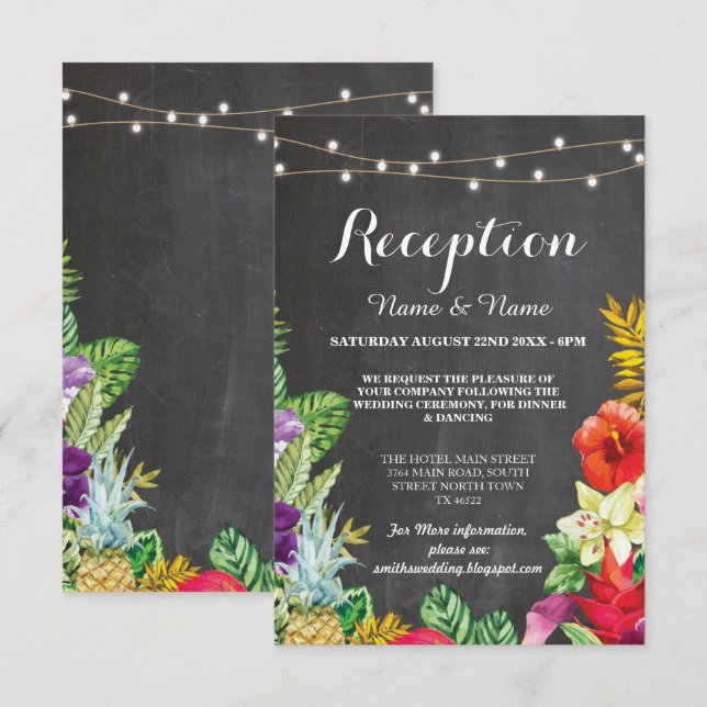 Cartes de réception de mariage Aloha Luau Tropical (Devant / Derrière)