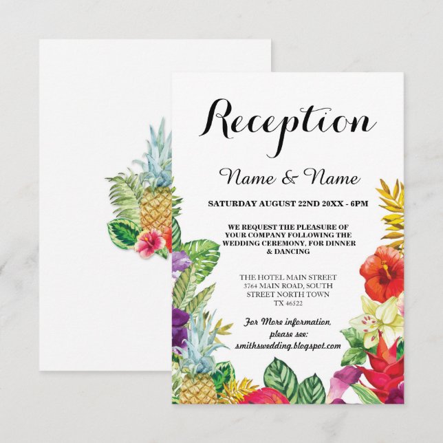 Cartes de réception de mariage Aloha Luau Tropical (Devant / Derrière)