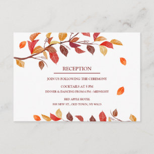 Cartes de réception de mariage aux feuilles d'auto
