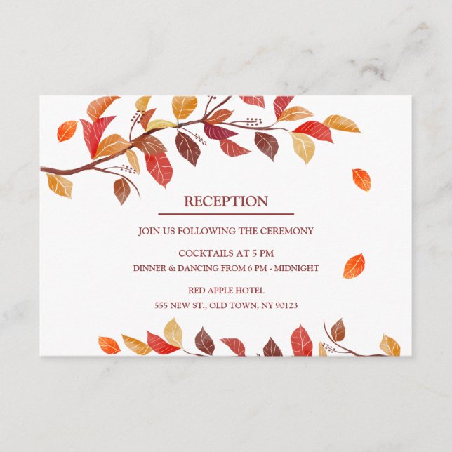 Cartes de réception de mariage aux feuilles d'auto (Devant)