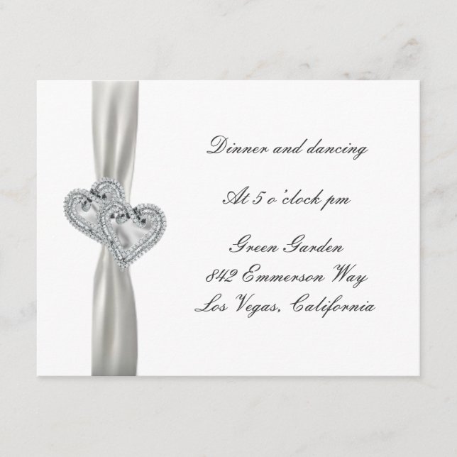 Cartes de réception de mariage blanc coeurs (Devant)