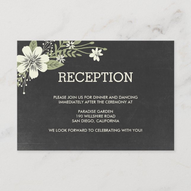 Cartes de réception de mariage Chalkboard Blooms (Devant)