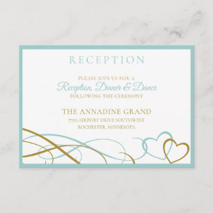 Cartes de Réception de Mariage Cœurs - Turquoise &