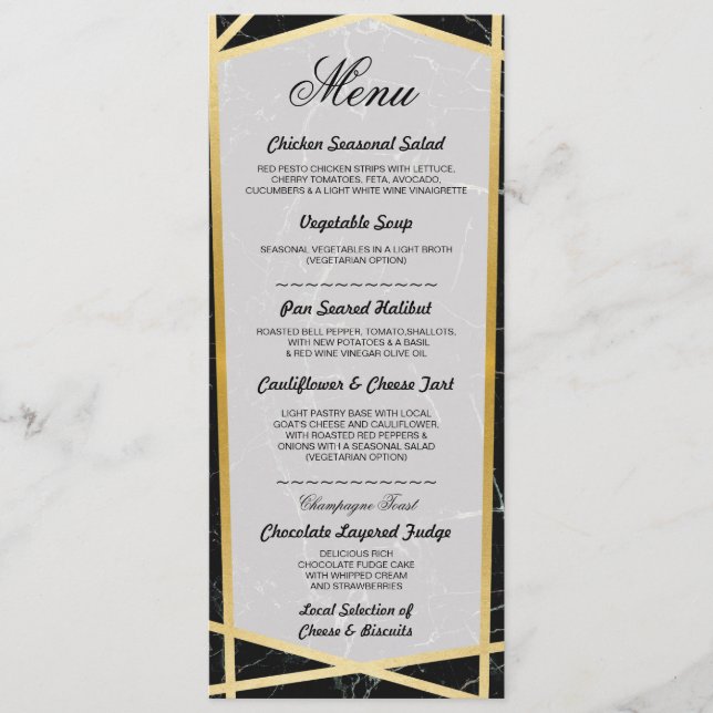 Cartes de réception de mariage en marbre noir or M (Devant)