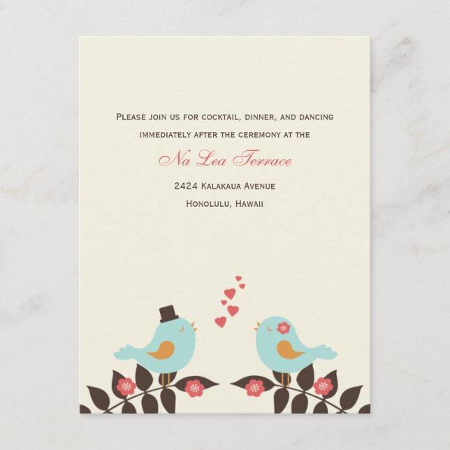 Cartes de réception de mariage Love Birds (Devant)