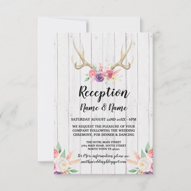 Cartes de réception de mariage rustique Antles Fle (Devant)