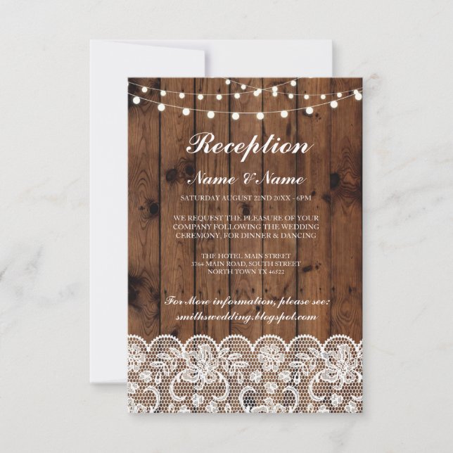 Cartes de réception de mariage rustique Bois Lace  (Devant)