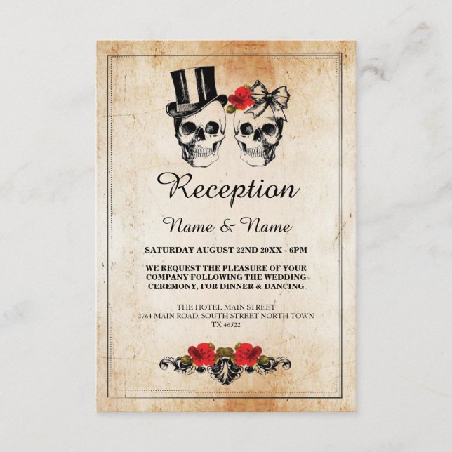 Cartes de réception de mariage rustique Rose de cr (Devant)