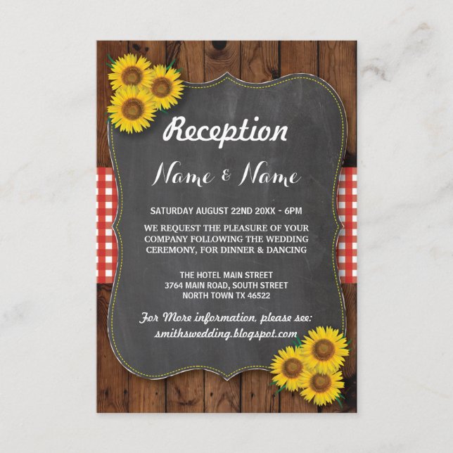 Cartes de réception de mariage rustique rouge tour (Devant)