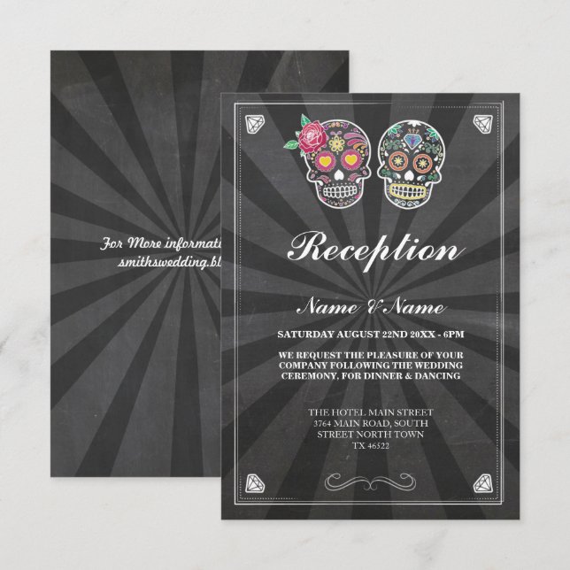 Cartes de réception de mariage rustiques Crâne de  (Devant / Derrière)