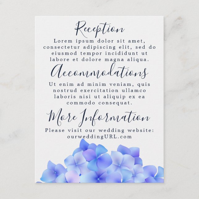 Cartes de réception Hydrangea Bleu Aquarelle (Devant)
