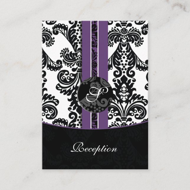 cartes de réception mariage damassé violet (Devant)