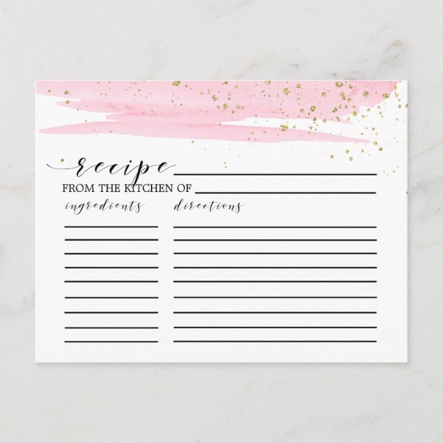 Cartes de recette Aquarelle Blush & Gold Fête des  (Devant)