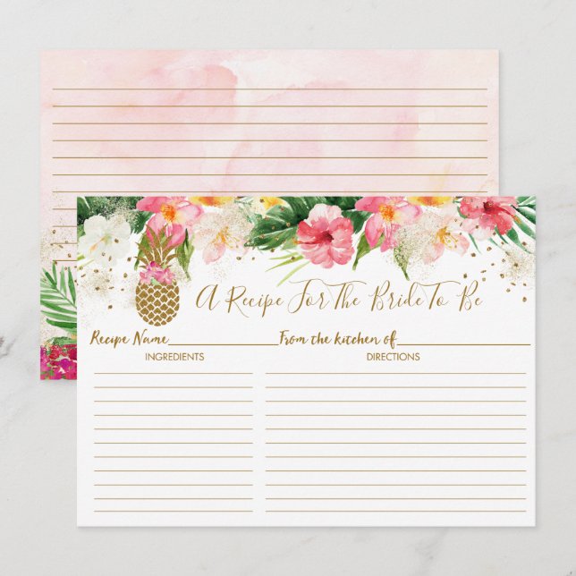 Cartes de recette de mariage tropical floral anana (Devant / Derrière)