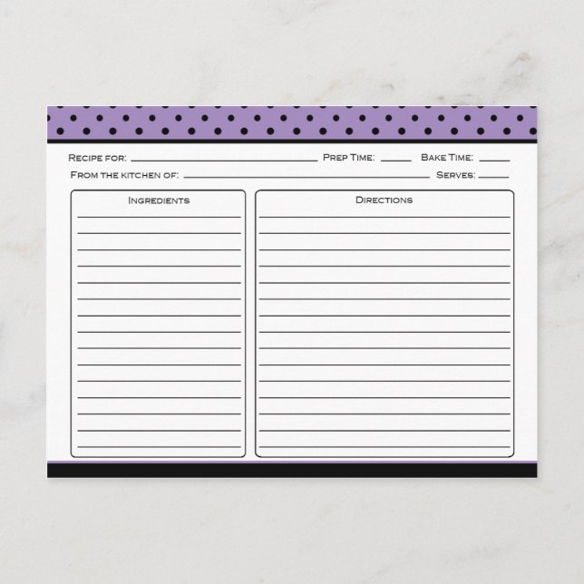 Cartes de recette pourpre et noire Polka Dot (Dos)