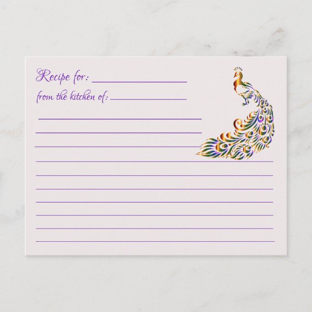Cartes de recette vierges : Carte postale Peacock  (Devant)