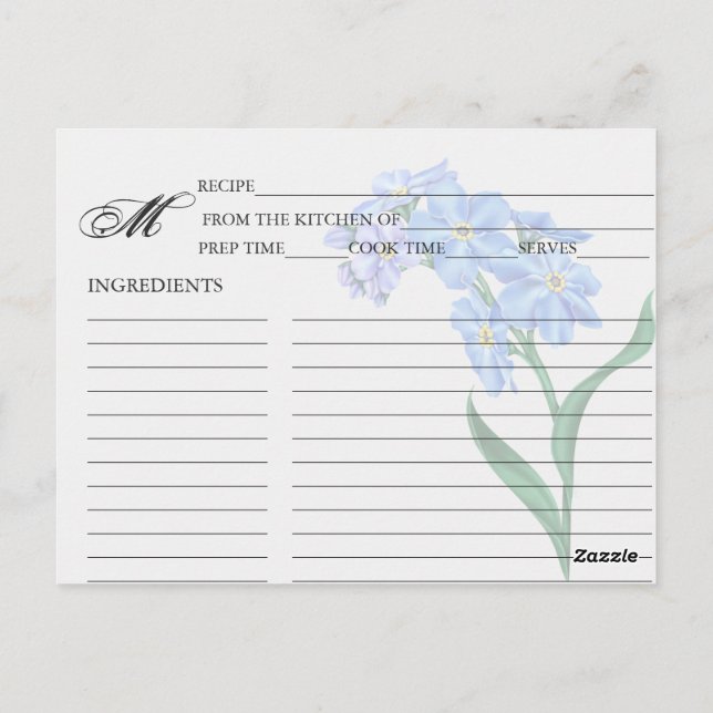 Cartes de recettes bleues simples, oubliées et non (Dos)