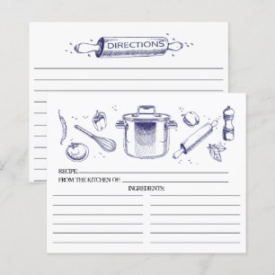 Cartes de recettes Blue Sketched Kitchen Tools