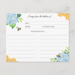 Cartes de recettes botaniques Blue Hydrangea Bee