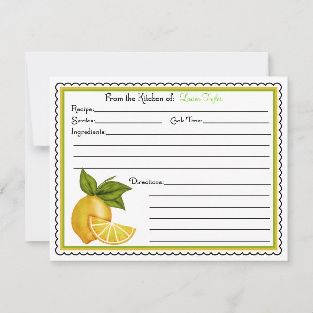 Cartes de recettes Cuisine de cuisson au citron su (Devant)