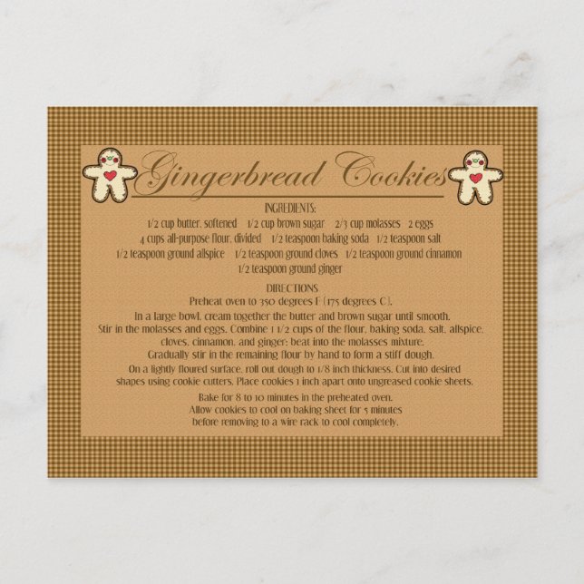 cartes de recettes de biscuits en pain d'épice (Devant)