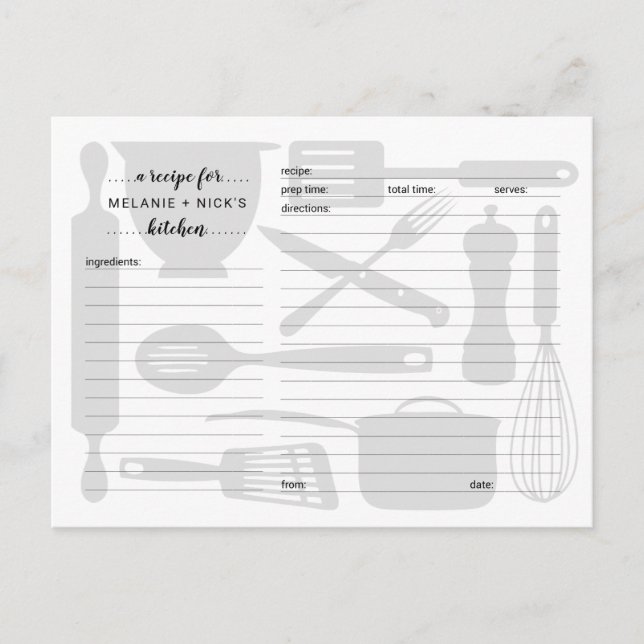 Cartes de recettes de cuisine, gris neutre (Devant)