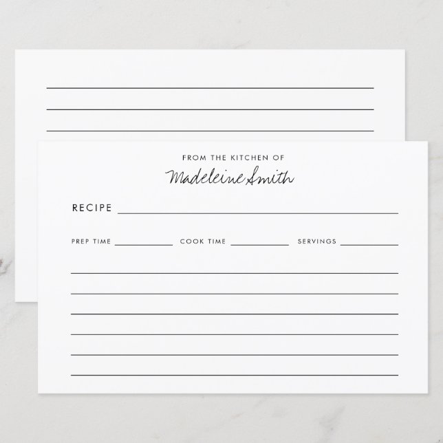 Cartes de recettes de cuisine moderne (Devant / Derrière)