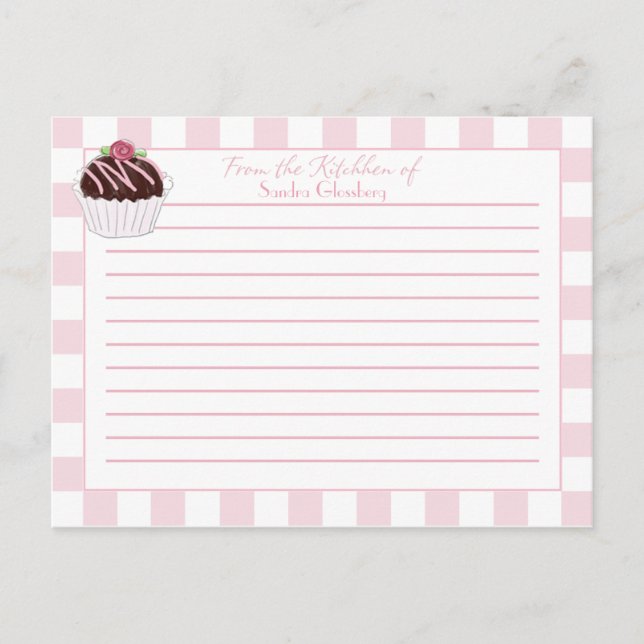 Cartes de recettes de cupcakes en rose mignonne (Devant)