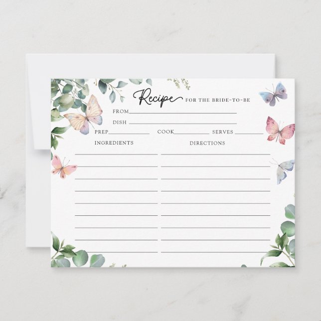 Cartes de recettes de douche de mariage papillons  (Devant)