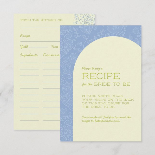 Cartes de recettes de douche de mariée florale ble (Devant / Derrière)