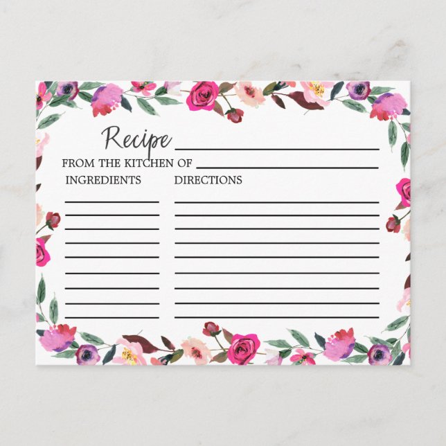 Cartes de recettes de Fête des mariées romantique  (Devant)